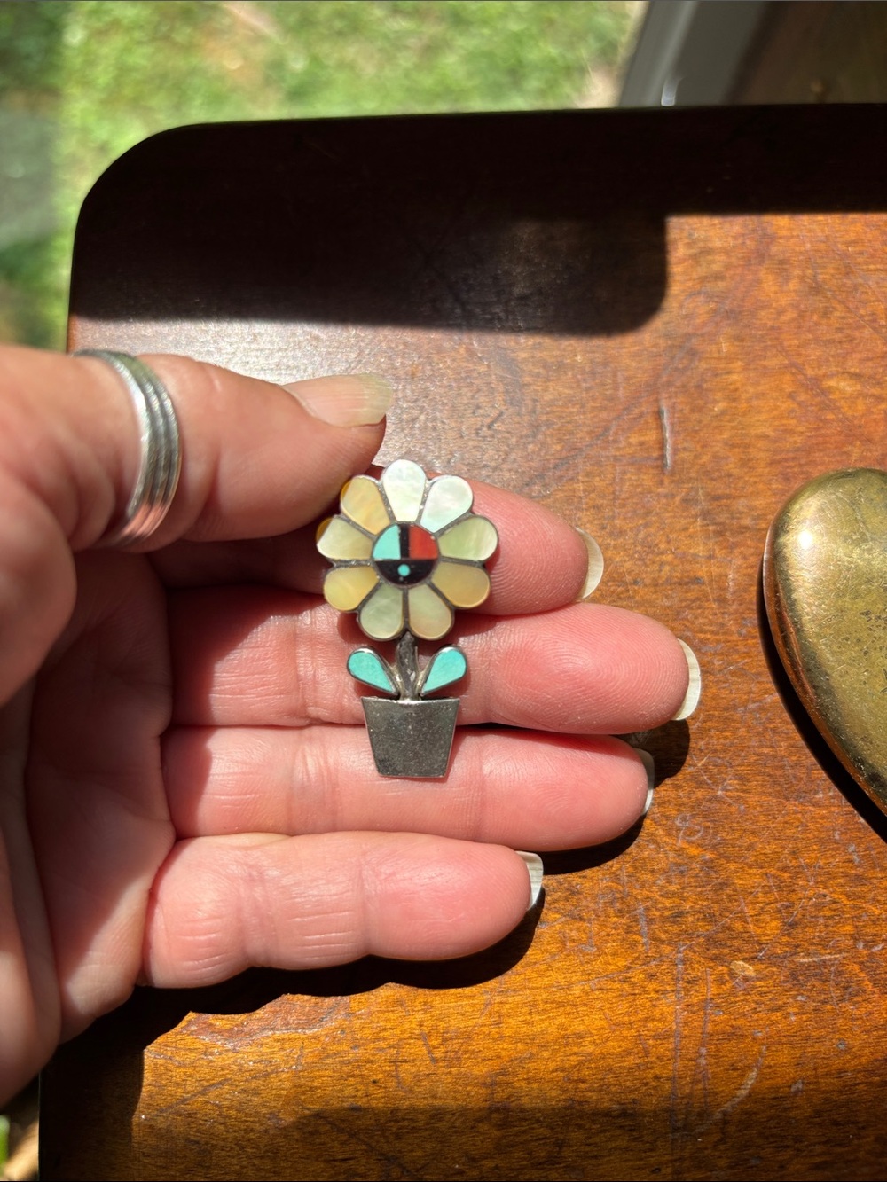 Zuni Turquoise Flower Pendant